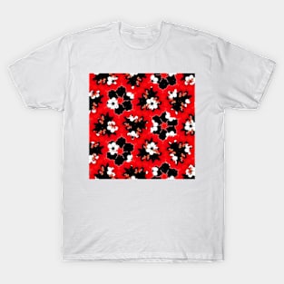 red pink black and white floral spring pattern T-Shirt